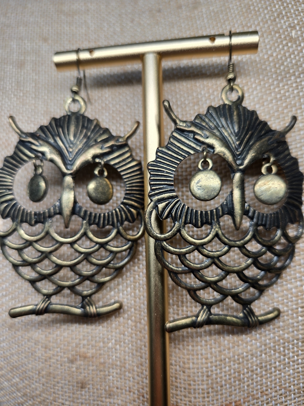Vintage Brass Owl Drop Earrings - Women Jewelry